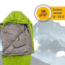 Leichter Sommerschlafsack für Erwachsene Grün | Komfortbereich | Wir empfehlen beim Kauf des grünen Sommerschlafsacks auf den Komfortbereich zu achten, da bei diesen Temperaturen sowohl Mann als auch Frau noch angenehm schlafen kann. Demenstprechend geben wir auch immer diesen Komfortbereich speziell an. Lade das Bild in den Galerie-Viewer, Leichter Sommerschlafsack für Erwachsene Grün | Komfortbereich | Wir empfehlen beim Kauf des grünen Sommerschlafsacks auf den Komfortbereich zu achten, da bei diesen Temperaturen sowohl Mann als auch Frau noch angenehm schlafen kann. Demenstprechend geben wir auch immer diesen Komfortbereich speziell an.