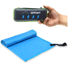 Schnelltrocknende Microfaser Handtücher - mit robuster Tasche Blau/Grau Lade das Bild in den Galerie-Viewer, Schnelltrocknende Microfaser Handtücher - mit robuster Tasche Blau/Grau