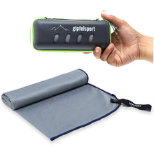 Schnelltrocknende Microfaser Handtücher - mit robuster Tasche Grau/Navy Lade das Bild in den Galerie-Viewer, Schnelltrocknende Microfaser Handtücher - mit robuster Tasche Grau/Navy