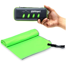 Schnelltrocknende Microfaser Handtücher - mit robuster Tasche Grün/Grau Lade das Bild in den Galerie-Viewer, Schnelltrocknende Microfaser Handtücher - mit robuster Tasche Grün/Grau