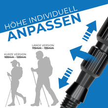 Teleskop Wanderstöcke - Aluminium Wanderstock, ausziehbar | Höhe individuel einstellbar | Durch das manuelle Verstellen der Länge lassen sich die Trekkingstöcke von mehreren Personen nutzen und leicht verstauen. Der Vorteil des Dreh-Verschlusses ist, dass wir in den Stock ein Antishock-System - zur Dämpfung beim Auf- und Abstieg - einbauen können Lade das Bild in den Galerie-Viewer, Teleskop Wanderstöcke - Aluminium Wanderstock, ausziehbar | Höhe individuel einstellbar | Durch das manuelle Verstellen der Länge lassen sich die Trekkingstöcke von mehreren Personen nutzen und leicht verstauen. Der Vorteil des Dreh-Verschlusses ist, dass wir in den Stock ein Antishock-System - zur Dämpfung beim Auf- und Abstieg - einbauen können