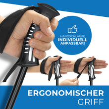 Teleskop Wanderstöcke - Aluminium Wanderstock, ausziehbar | Ergonomischer Griff | Ergonomischer Kunststoff Sportgriff mit Lüftungsschlitzen und Schlaufe. Der Griff ist etwas härter als der Schaumstoffgriff, dadurch bekommt man aber eine sofortige Rückmeldung vom Stock beim Wandern. Dieser Griff ist die sportlichere Variante bei den Griffen. Lade das Bild in den Galerie-Viewer, Teleskop Wanderstöcke - Aluminium Wanderstock, ausziehbar | Ergonomischer Griff | Ergonomischer Kunststoff Sportgriff mit Lüftungsschlitzen und Schlaufe. Der Griff ist etwas härter als der Schaumstoffgriff, dadurch bekommt man aber eine sofortige Rückmeldung vom Stock beim Wandern. Dieser Griff ist die sportlichere Variante bei den Griffen.