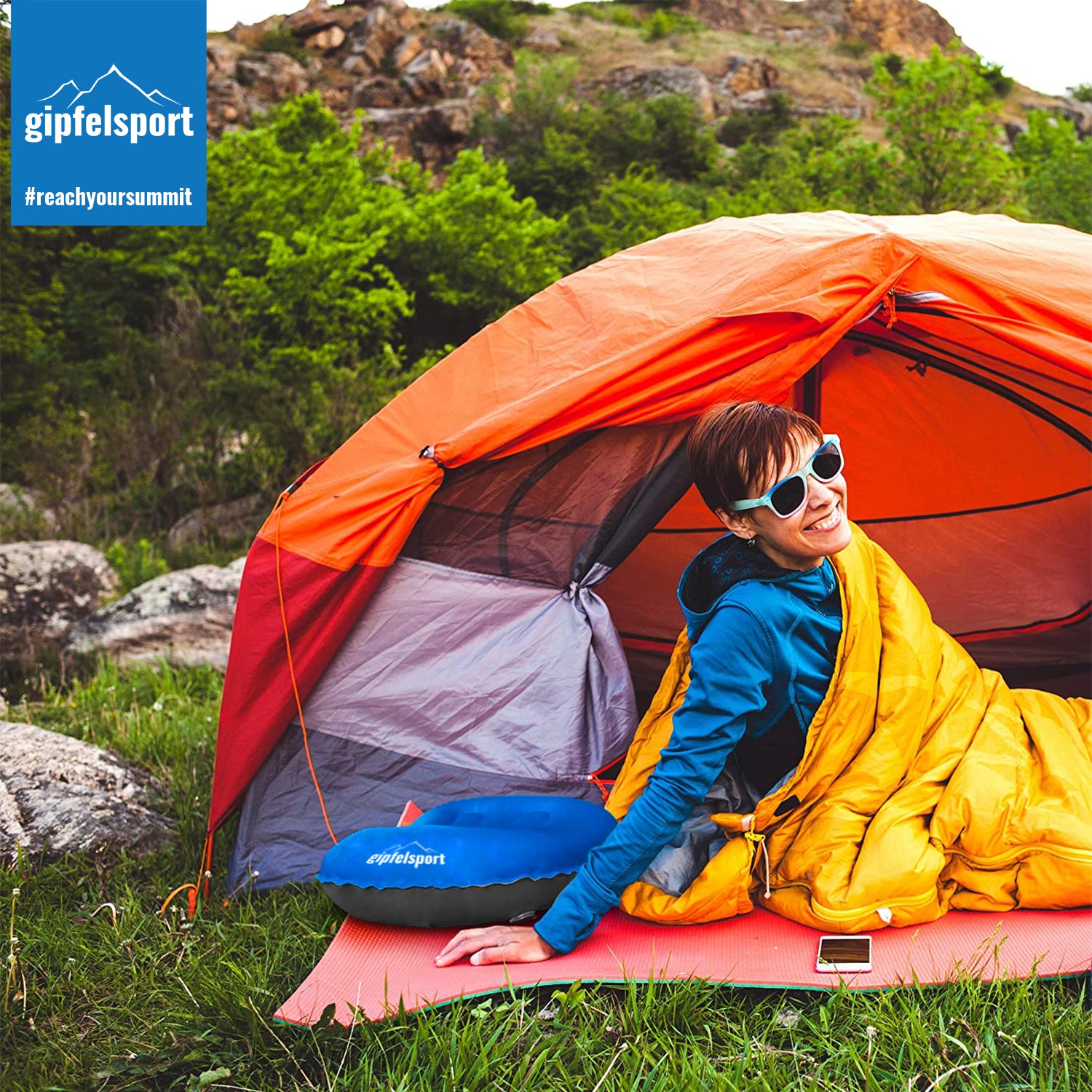 Campingkissen mit Bezug, Reise Kissen zum Aufblasen